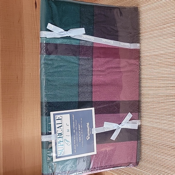 NWT 3 Wamsutta Tyler Plaid Hunter Collection Twin Flat Sheet Supercale Plus - Picture 4 of 4
